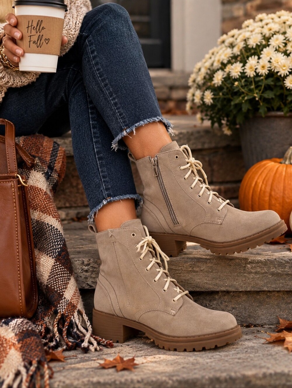 Cole Haan Taupe Suede Lace-Up Boots